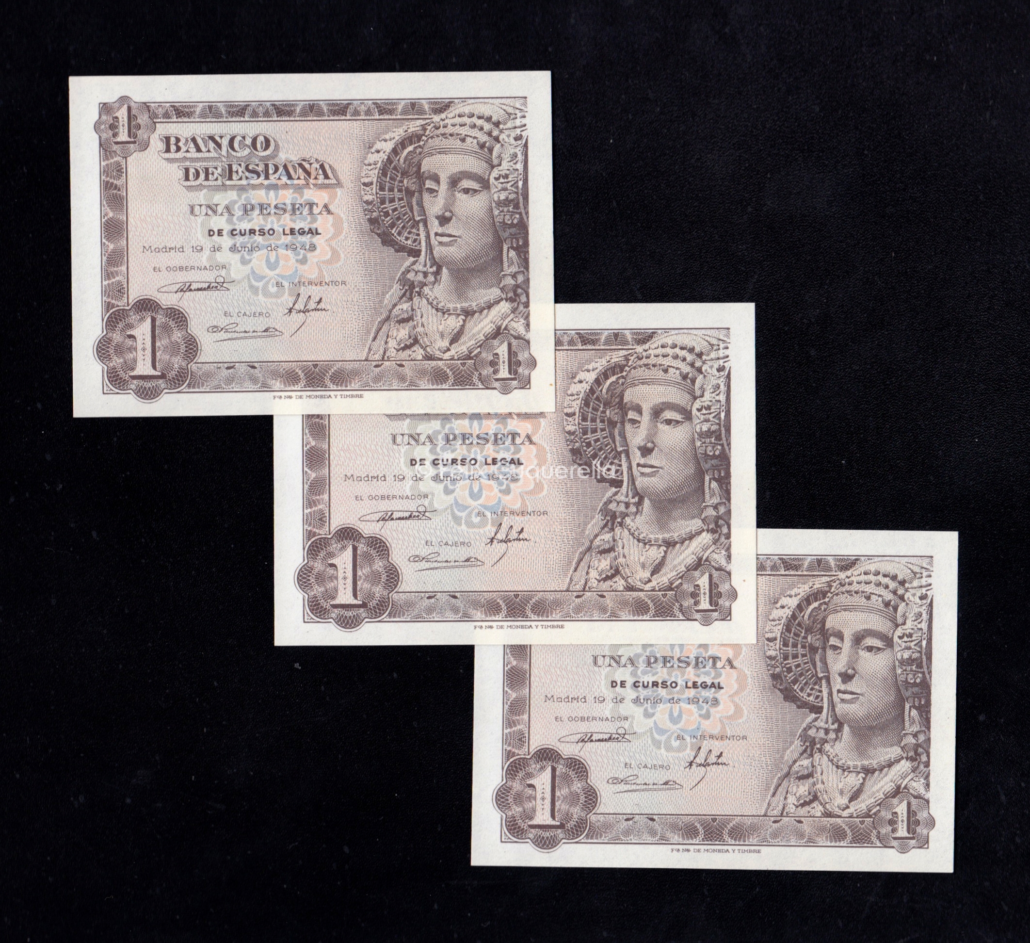 Trio correlativo 1 peseta 1948, serie B, S/C- Trio correlativo 1 peseta 1948, serie B, S/C-