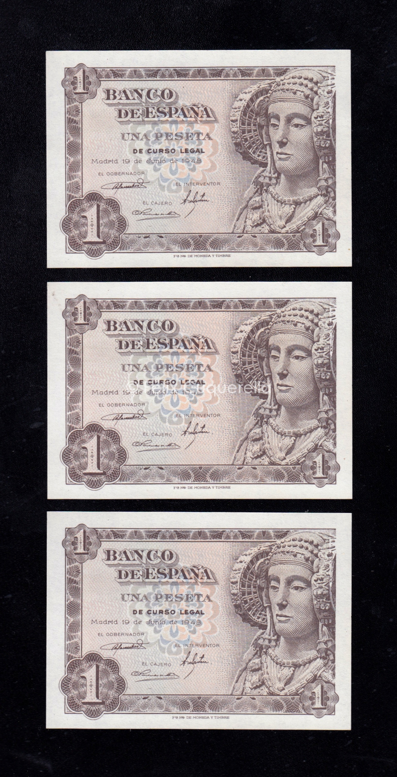 Trio correlativo 1 peseta 1948, serie B, S/C- Trio correlativo 1 peseta 1948, serie B, S/C-