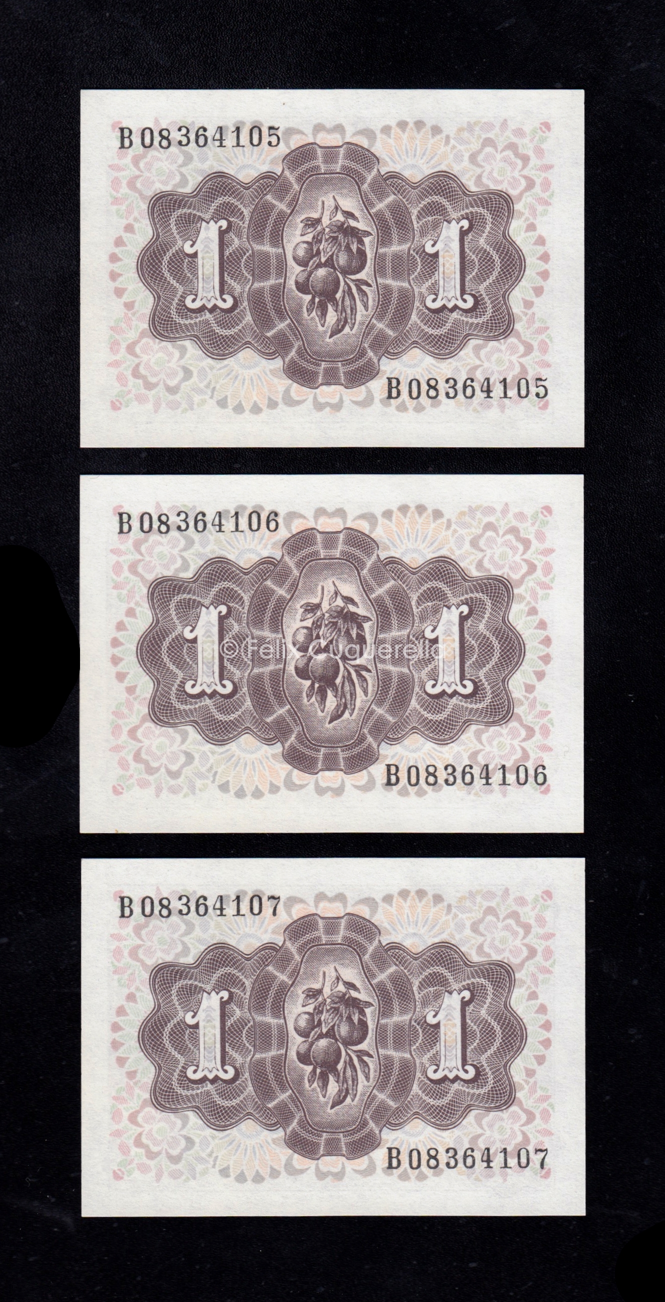 Trio correlativo 1 peseta 1948, serie B, S/C- Trio correlativo 1 peseta 1948, serie B, S/C-