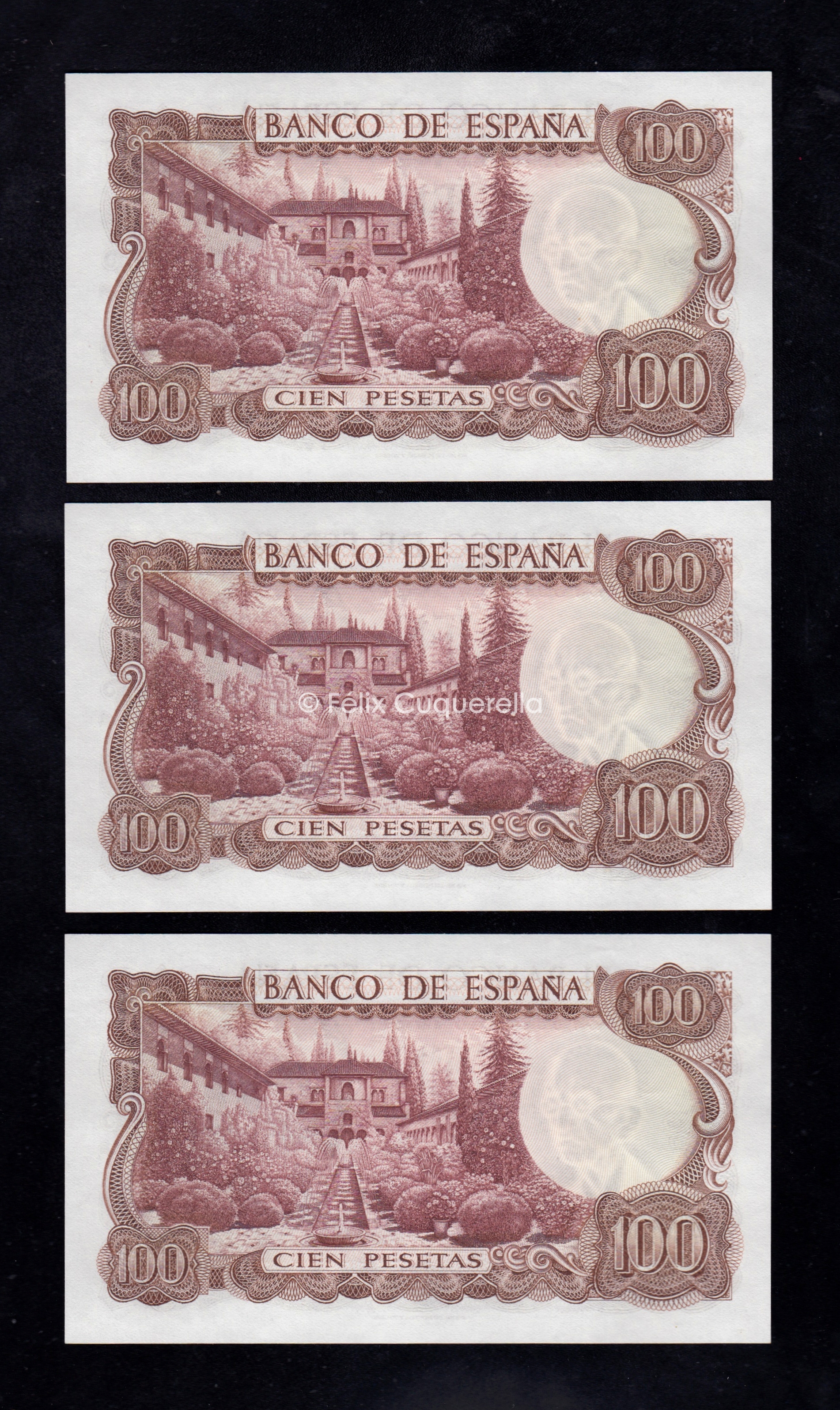 Trío correlativo 100 Pesetas 1970, serie 2V, S/C Trío correlativo 100 Pesetas 1970, serie 2V, S/C