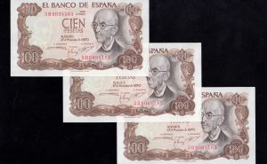Trío correlativo 100 Pesetas 1970, serie 3H, S/C