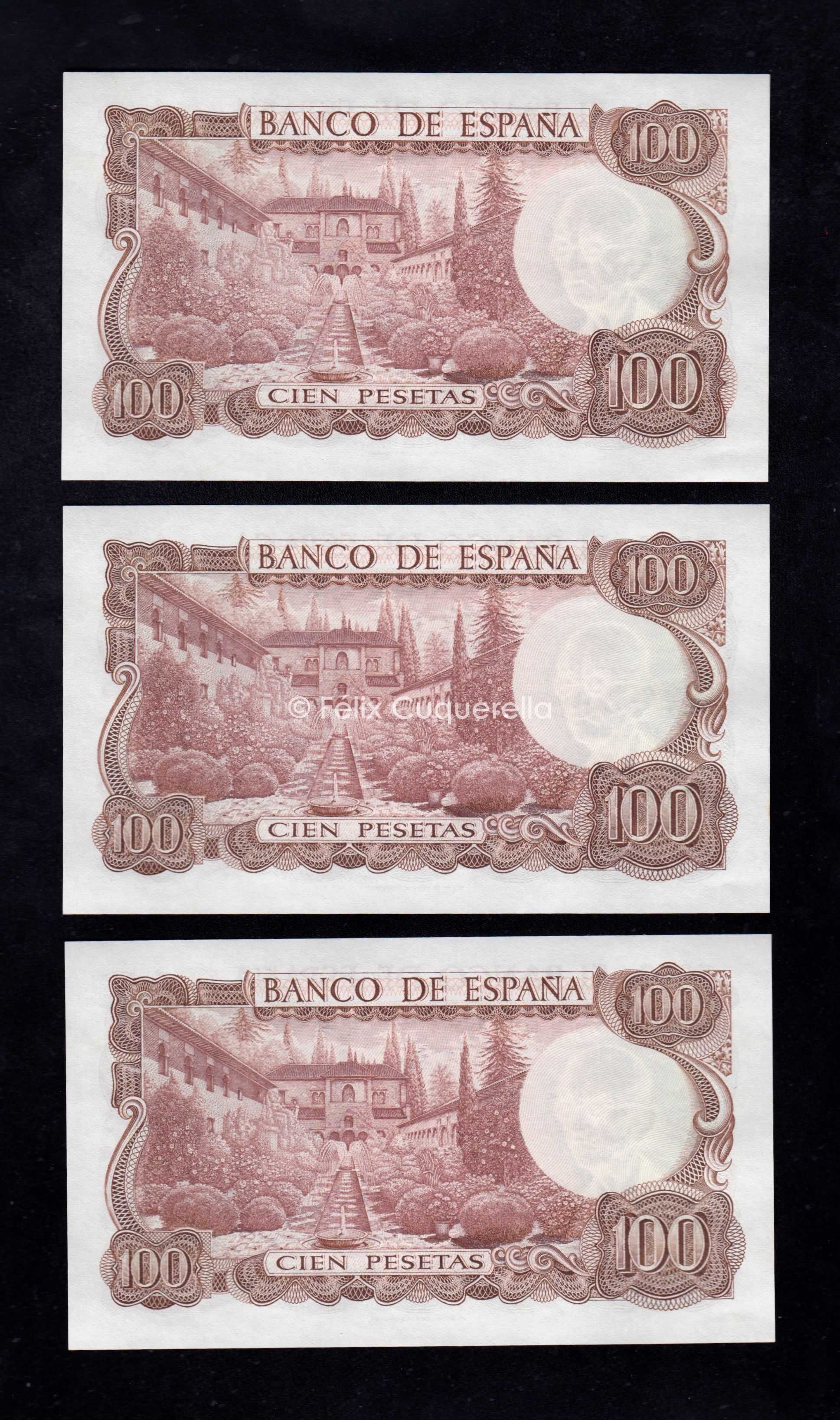 Trío correlativo 100 Pesetas 1970, serie 3H, S/C Trío correlativo 100 Pesetas 1970, serie 3H, S/C
