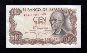 100 Pesetas 1970, serie 1H, S/C-
