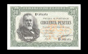 50 Pesetas 1940, serie D, S/C anverso