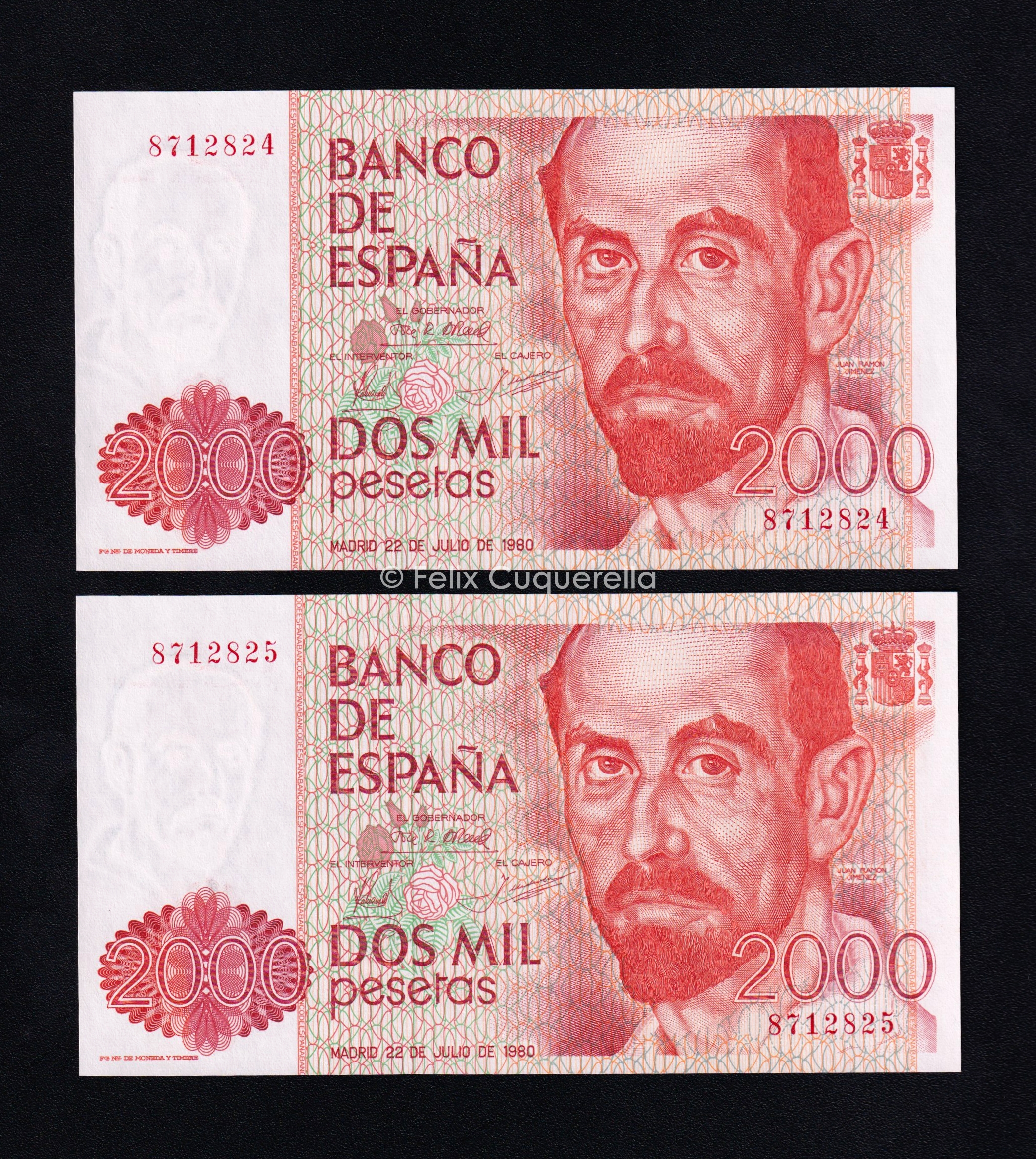 Pareja correlativa 2000 pesetas 1980, sin serie, S/C Pareja correlativa 2000 pesetas 1980, sin serie, S/C