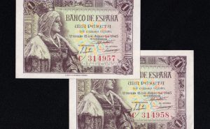 Pareja correlativa 1 peseta 1945, serie C, S/C-