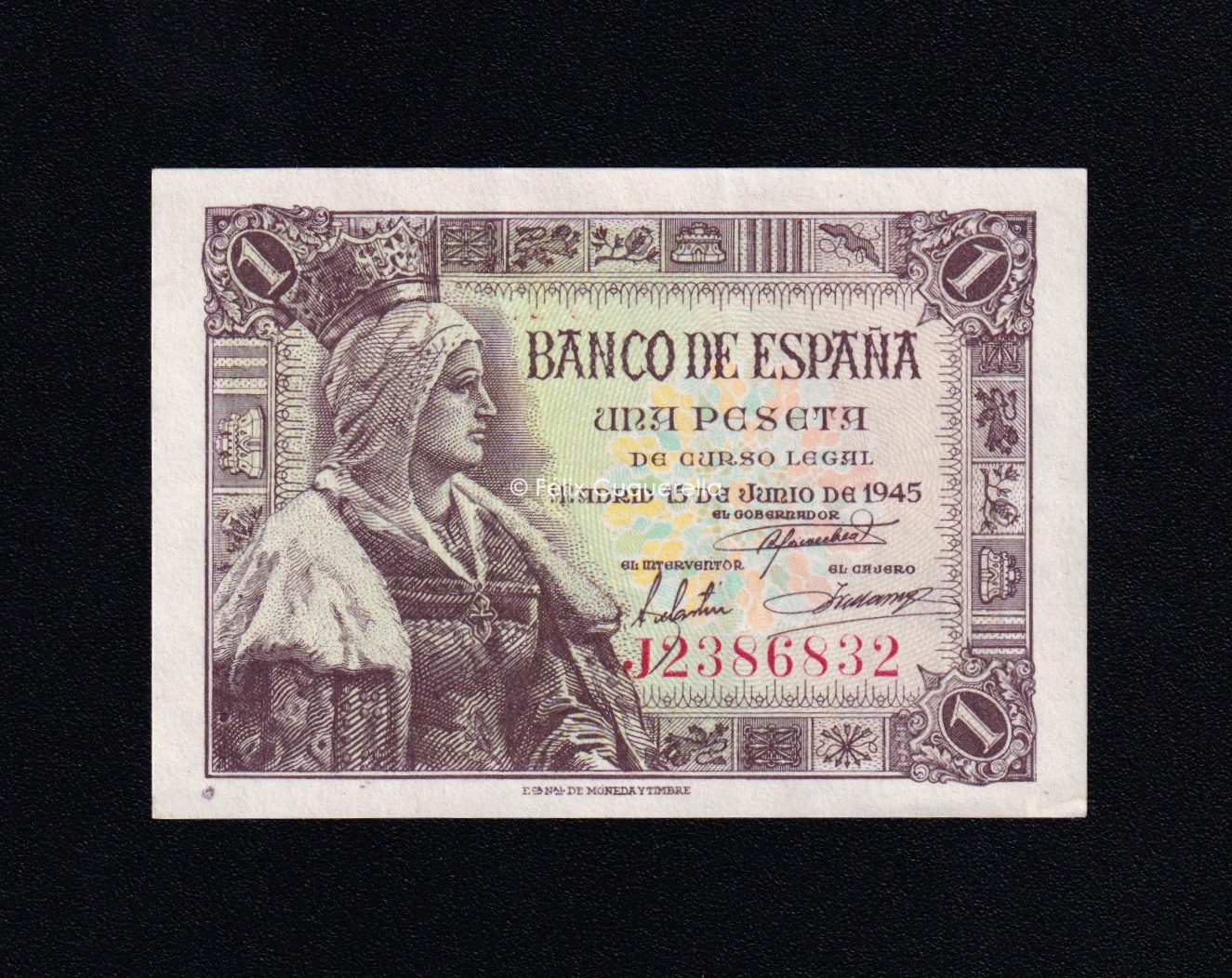 1 Peseta 1945, serie J, EBC- 1 Peseta 1945, serie J, EBC-