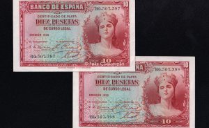 Pareja correlativa 10 pesetas 1935, serie B, S/C-
