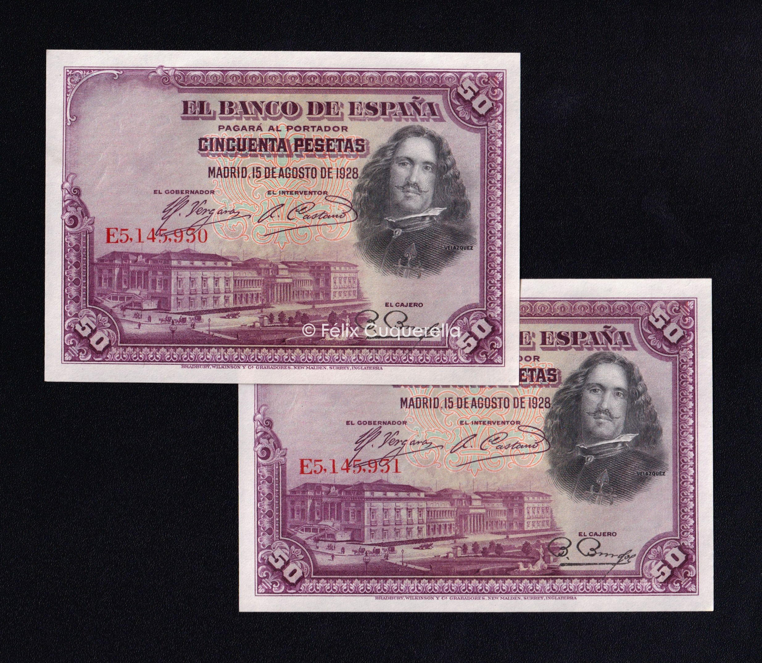 Pareja correlativa 50 pesetas 1928, serie E, S/C Pareja correlativa 50 pesetas 1928, serie E, S/C