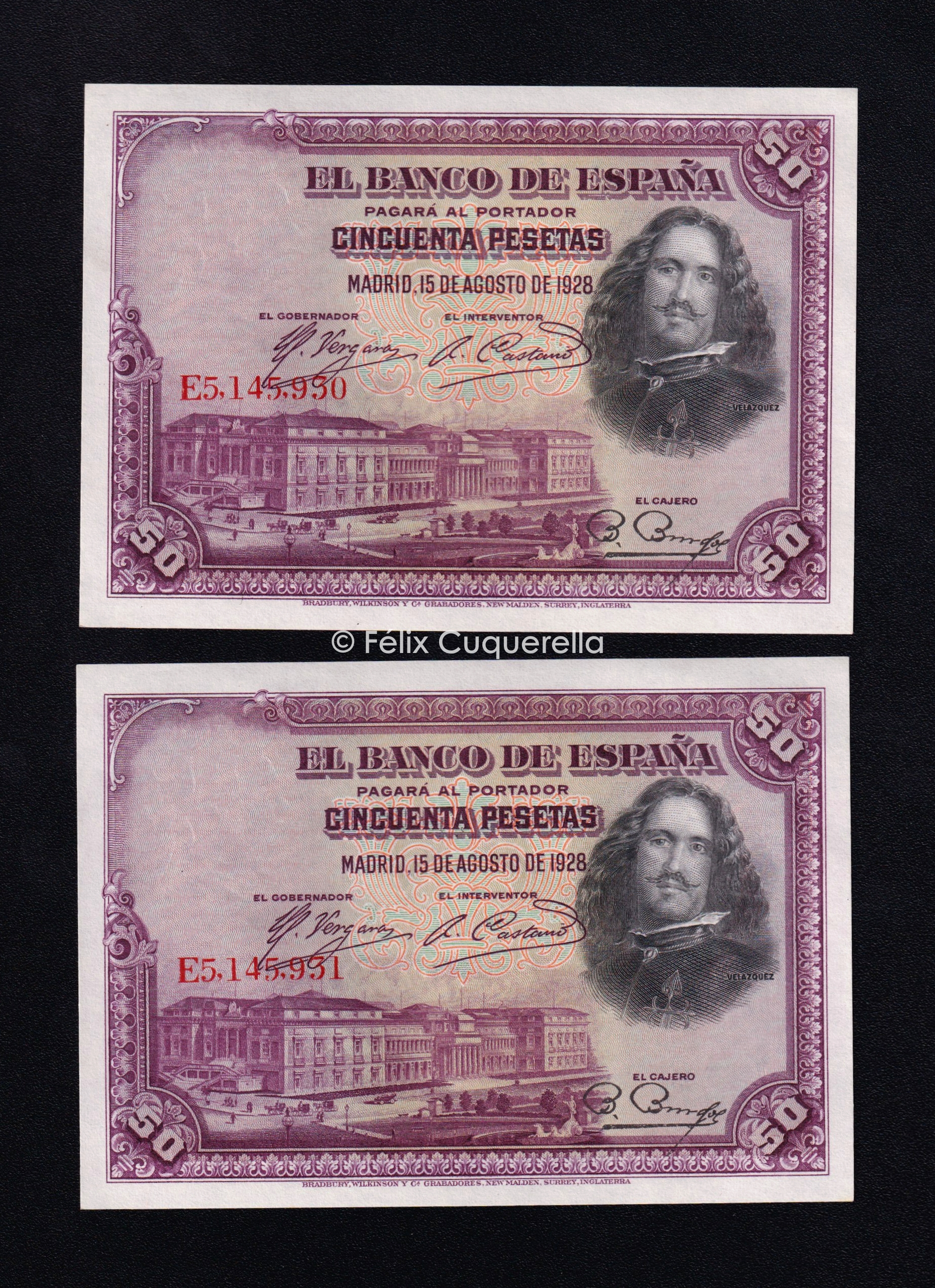 Pareja correlativa 50 pesetas 1928, serie E, S/C Pareja correlativa 50 pesetas 1928, serie E, S/C