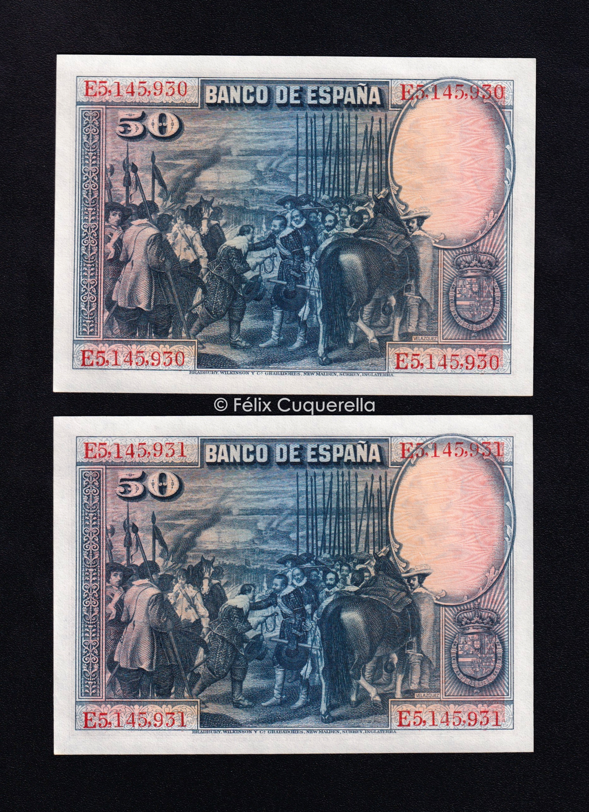 Pareja correlativa 50 pesetas 1928, serie E, S/C Pareja correlativa 50 pesetas 1928, serie E, S/C