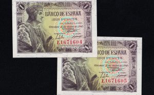 Pareja correlativa 1 Peseta 1943, serie L, S/C