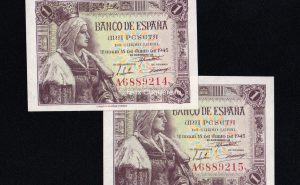 Pareja correlativa 1 peseta 1945, serie A, S/C