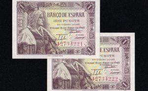 Pareja correlativa 1 peseta 1945, serie J, S/C