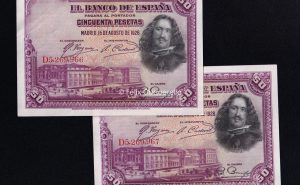 Pareja correlativa 50 pesetas 1928, serie D, S/C-