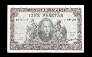 100 Pesetas 1940, serie H, S/C-, pico doblado, margen superior un poco rozado anverso