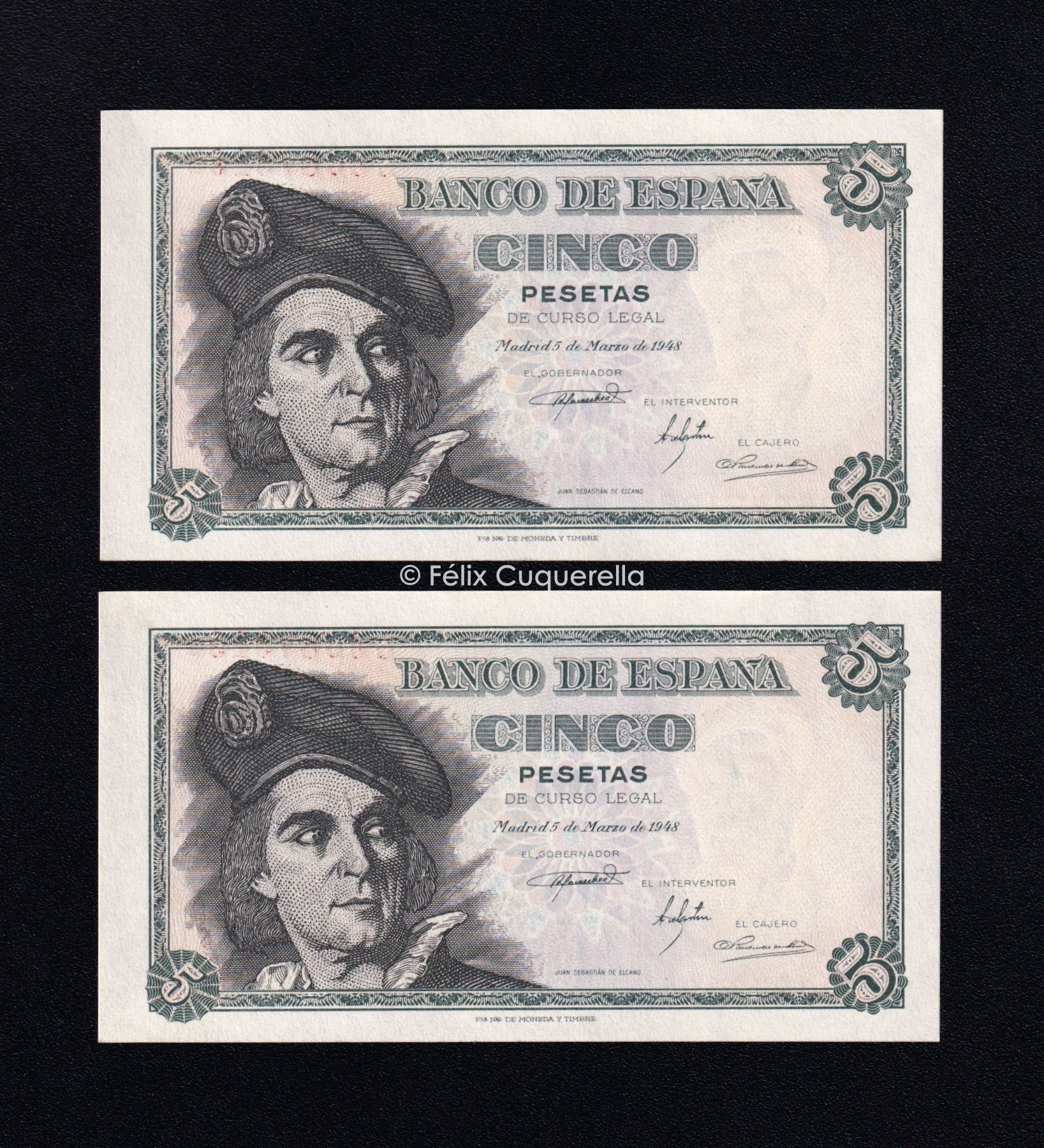 Pareja correlativa 5 pesetas 1948, serie L, (1) S/C (1) S/C- Pareja correlativa 5 pesetas 1948, serie L, (1) S/C (1) S/C-