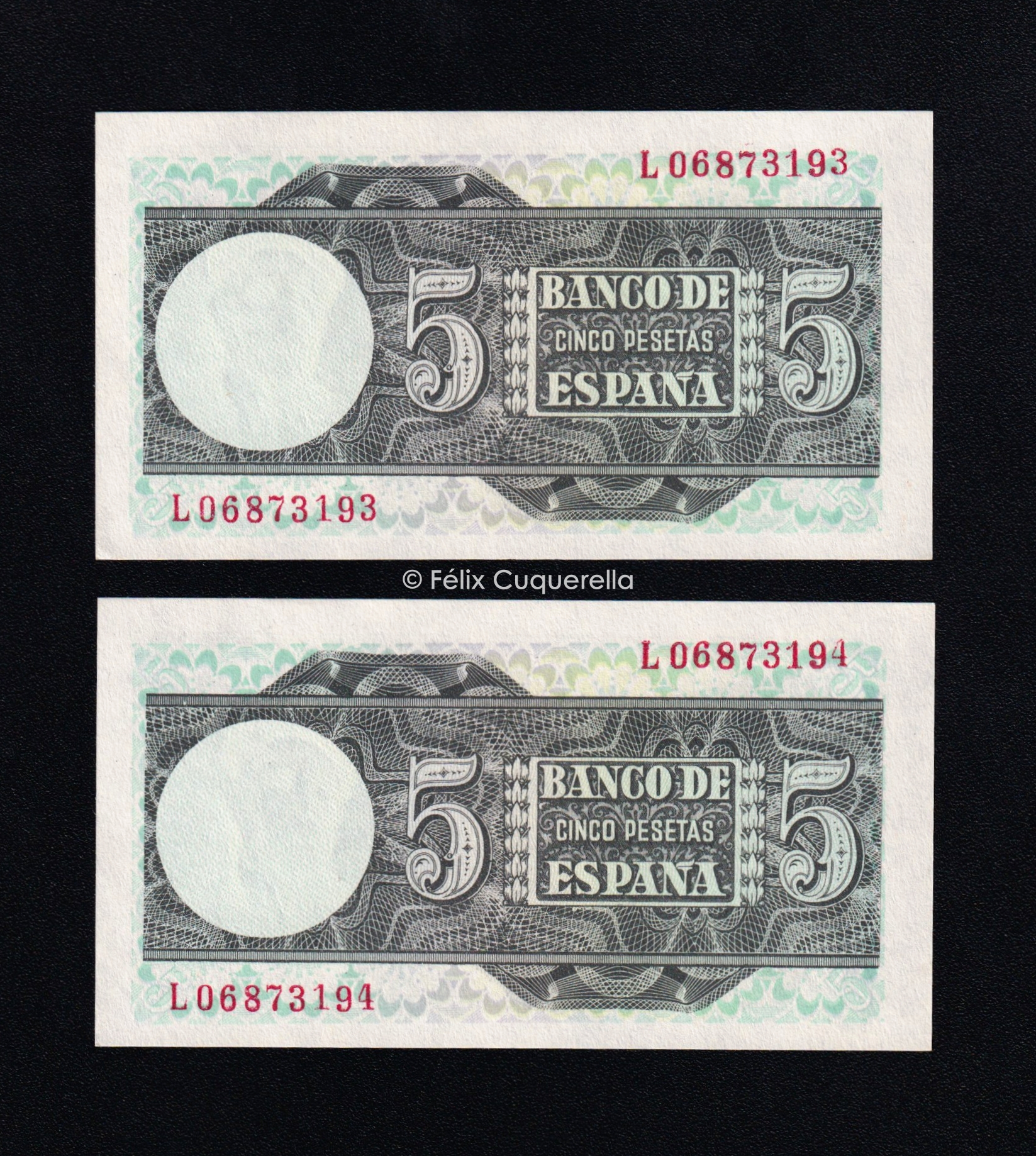 Pareja correlativa 5 pesetas 1948, serie L, (1) S/C (1) S/C- Pareja correlativa 5 pesetas 1948, serie L, (1) S/C (1) S/C-