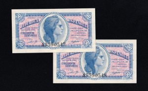 Pareja correlativa 50 céntimos 1937, serie B, S/C