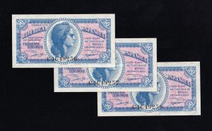 Trío correlativo 50 céntimos 1937, serie C, S/C