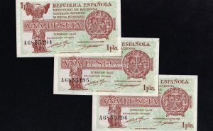 Trío correlativo 1 Peseta 1937, serie A, S/C-
