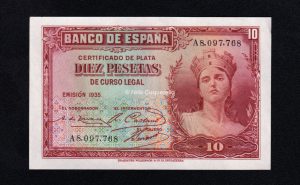 10 pesetas 1935, serie A, S/C-