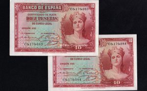 Pareja correlativa 10 pesetas 1935, serie C, S/C-