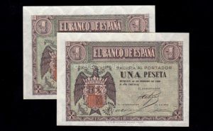 Pareja correlativa 1 Peseta Febrero 1938, serie G, S/C