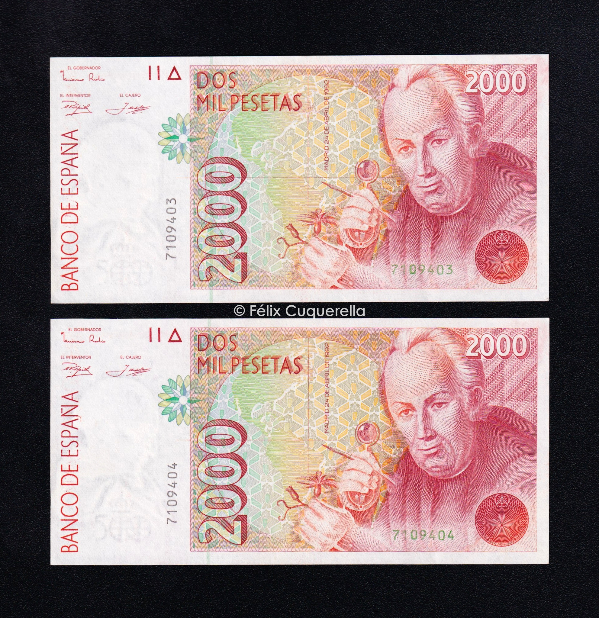 Pareja correlativa 2000 pesetas 1992, sin serie, S/C- Pareja correlativa 2000 pesetas 1992, sin serie, S/C-