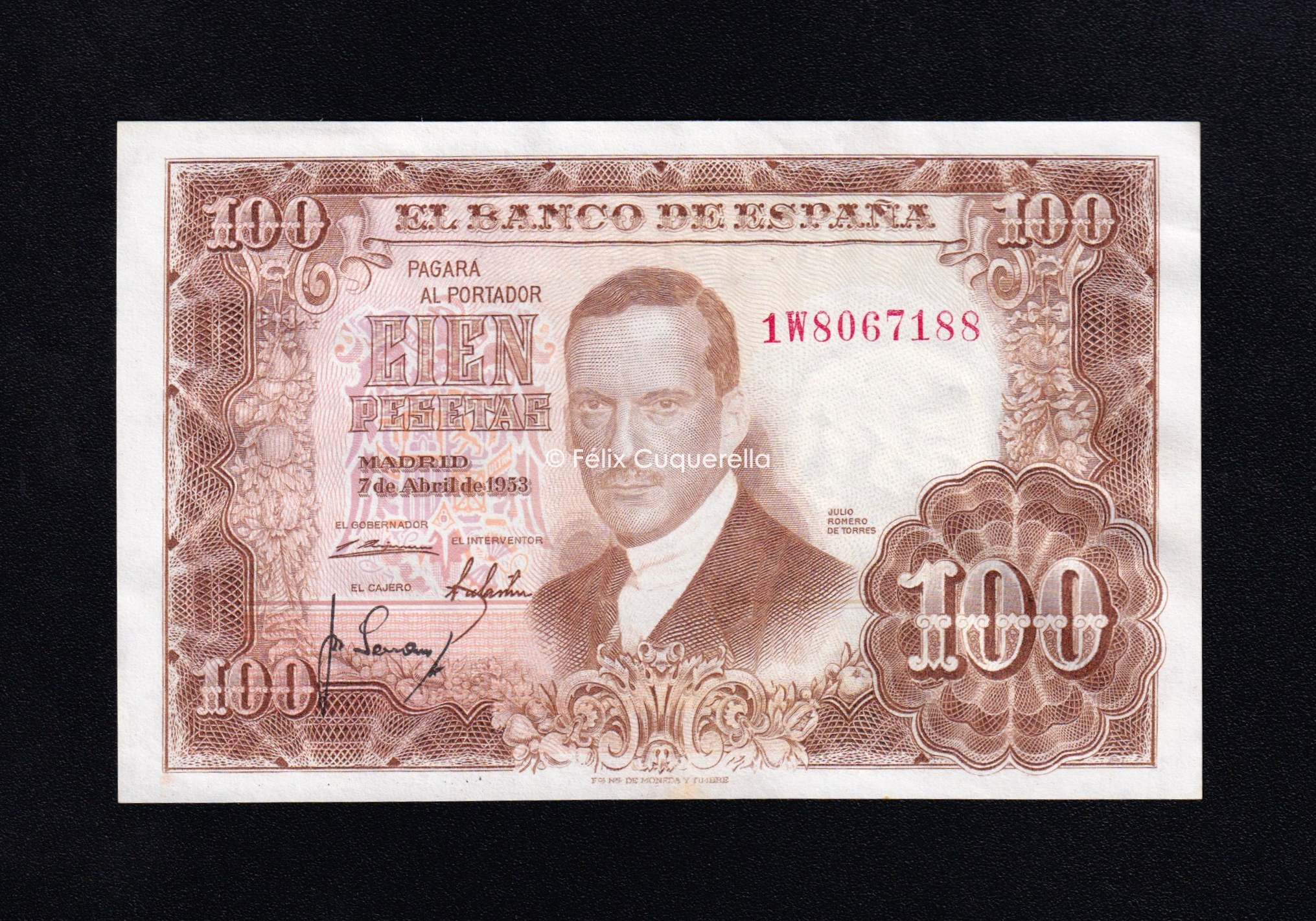 100 Pesetas 1953, serie 1W, S/C- 100 Pesetas 1953, serie 1W, S/C-