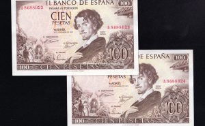 Pareja correlativa 100 Pesetas 1965, serie A, S/C-