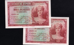 Pareja correlativa 10 pesetas 1935, sin serie, S/C-