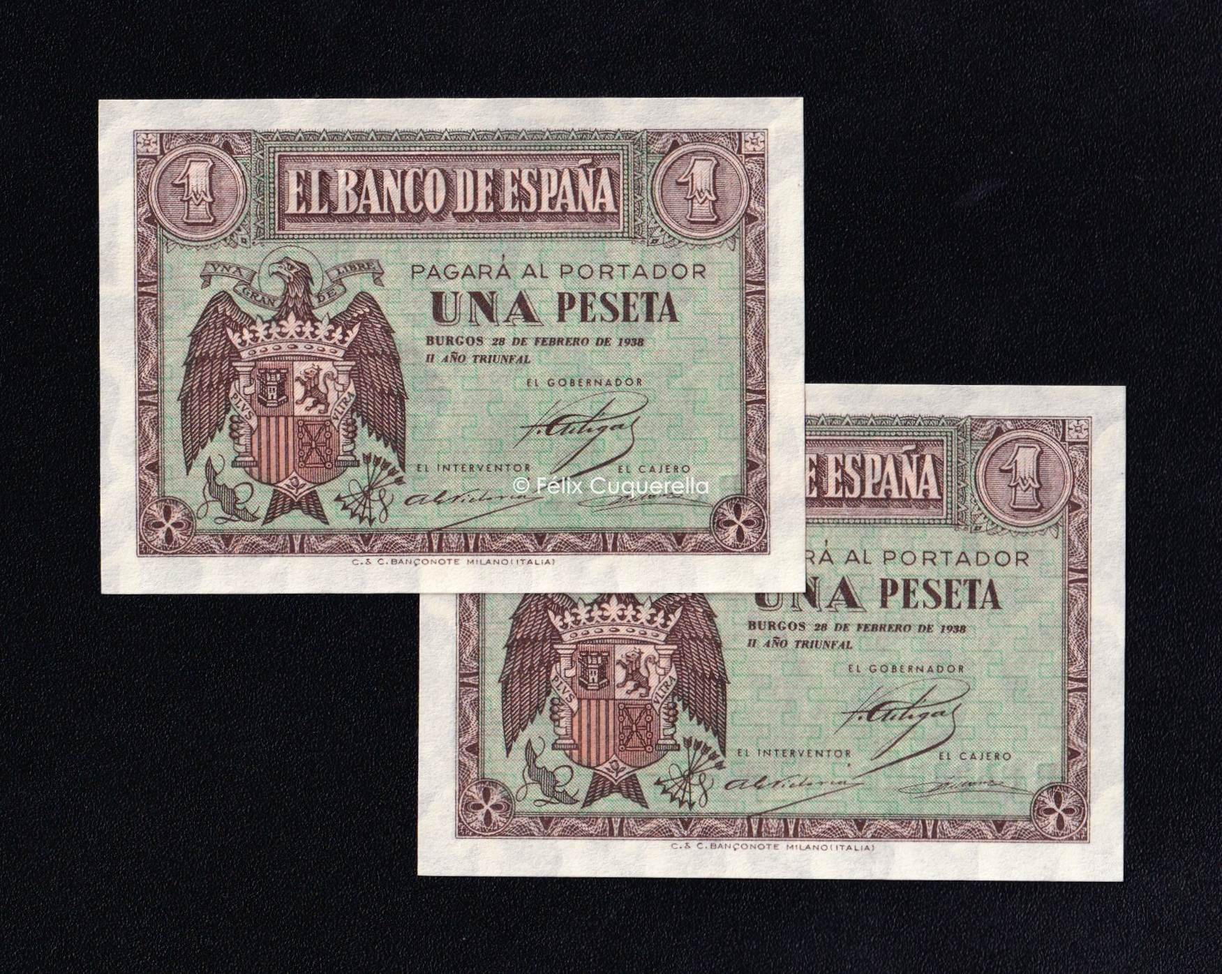 Pareja correlativa 1 Peseta Febrero 1938, serie B, S/C Pareja correlativa 1 Peseta Febrero 1938, serie B, S/C