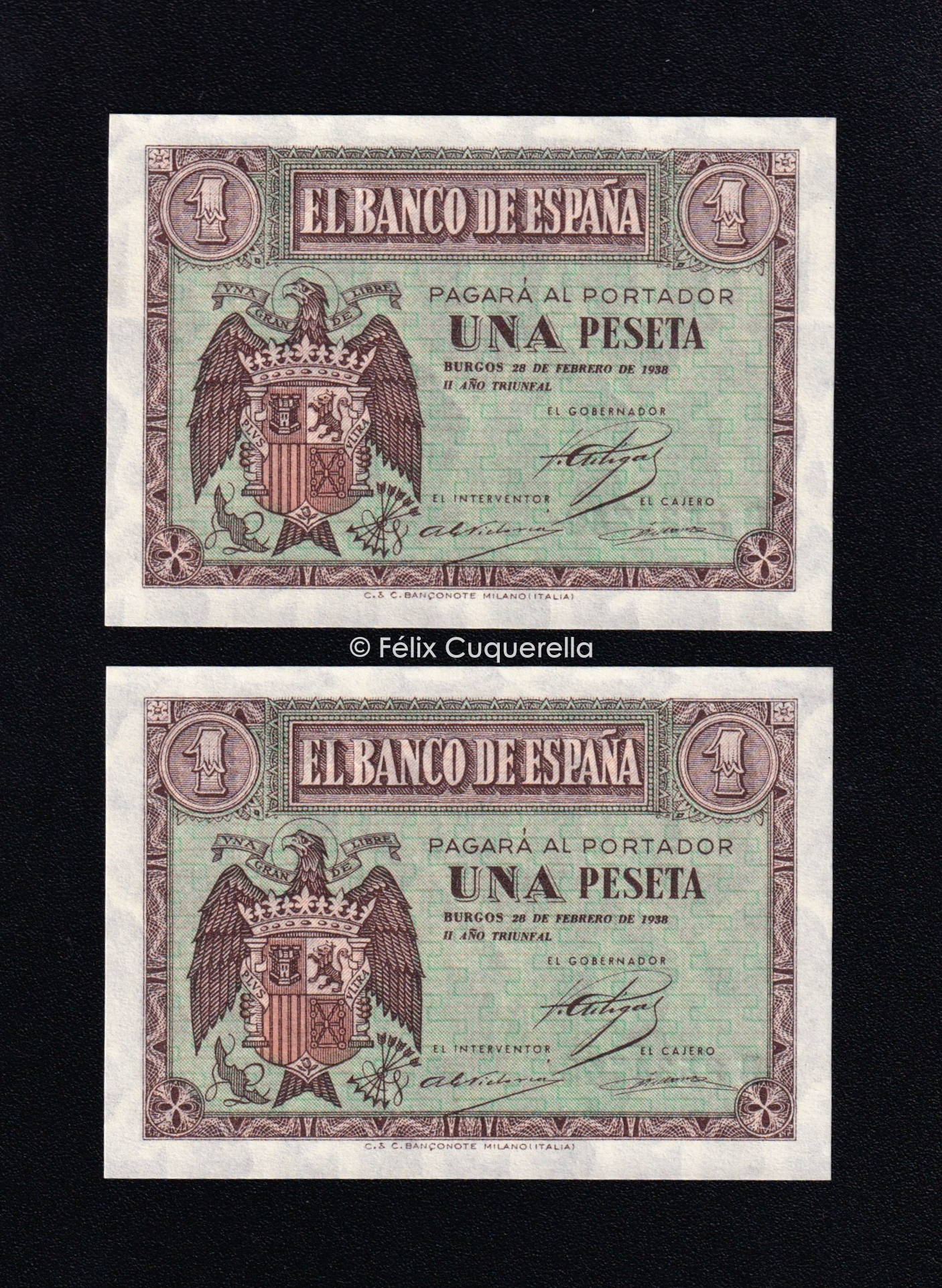 Pareja correlativa 1 Peseta Febrero 1938, serie B, S/C Pareja correlativa 1 Peseta Febrero 1938, serie B, S/C