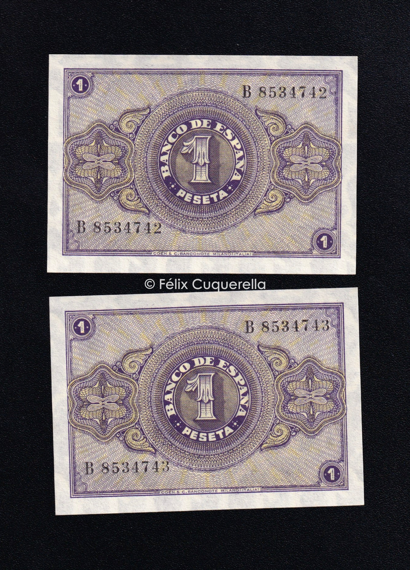Pareja correlativa 1 Peseta Febrero 1938, serie B, S/C Pareja correlativa 1 Peseta Febrero 1938, serie B, S/C