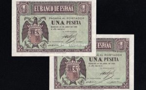 Pareja correlativa 1 Peseta Abril 1938, serie G, S/C-