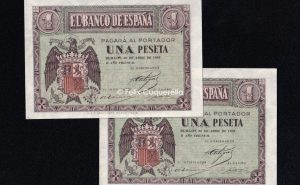 Pareja correlativa 1 Peseta Abril 1938, serie C, S/C-