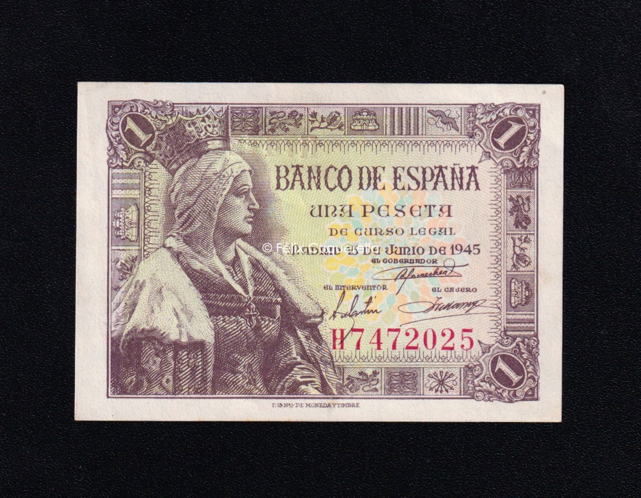 1 Peseta 1945, serie H, S/C- 1 Peseta 1945, serie H, S/C-
