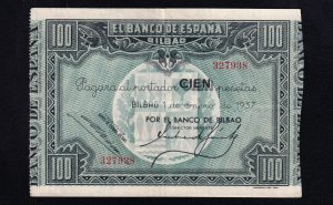 Banco de Bilbao 1937, 100 pesetas, EBC, banco de Bilbao
