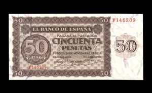 50 Pesetas 1936, serie F, EBC+, con todo su apresto anverso