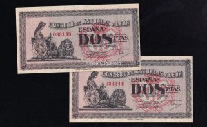 Asturias y León, pareja correlativa 2 pesetas, S/C
