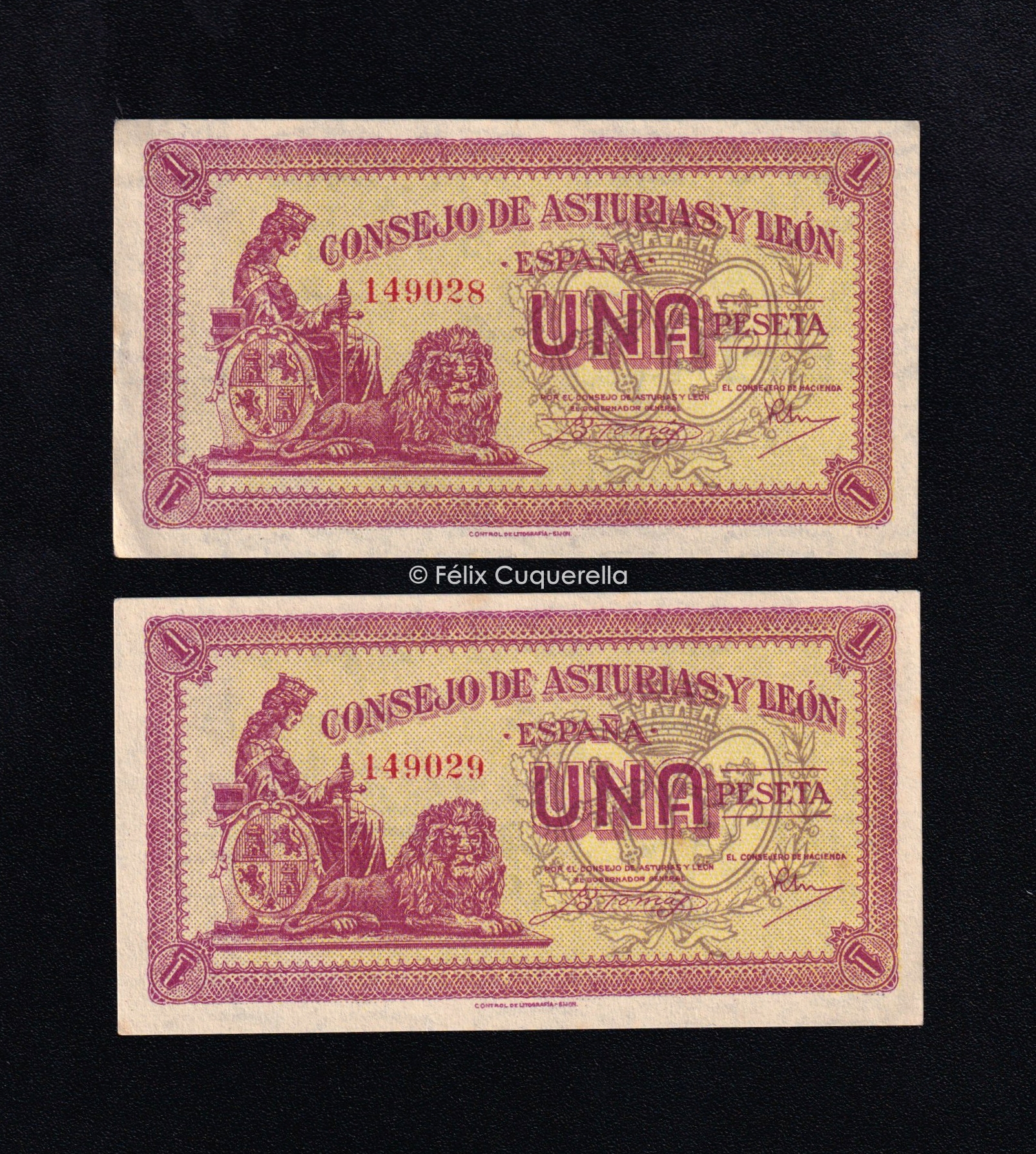Asturias y León, pareja correlativa 1 peseta, S/C- Asturias y León, pareja correlativa 1 peseta, S/C-