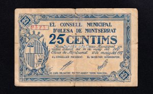 Olesa de Monserrat (Barcelona), 25 céntimos 1937, MBC-