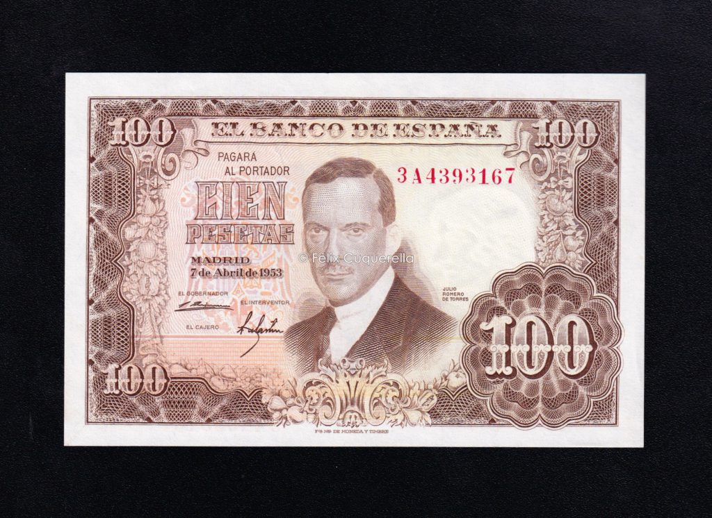 ERROR , 100 Pesetas 1953, serie 3A, S/C- Felix Cuquerella