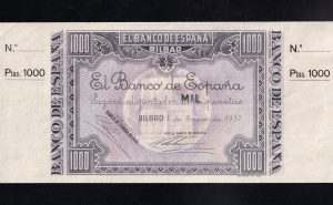 Banco de Bilbao , 1000 Pesetas 1937 , S/C- , con matriz, Banco de Vizcaya