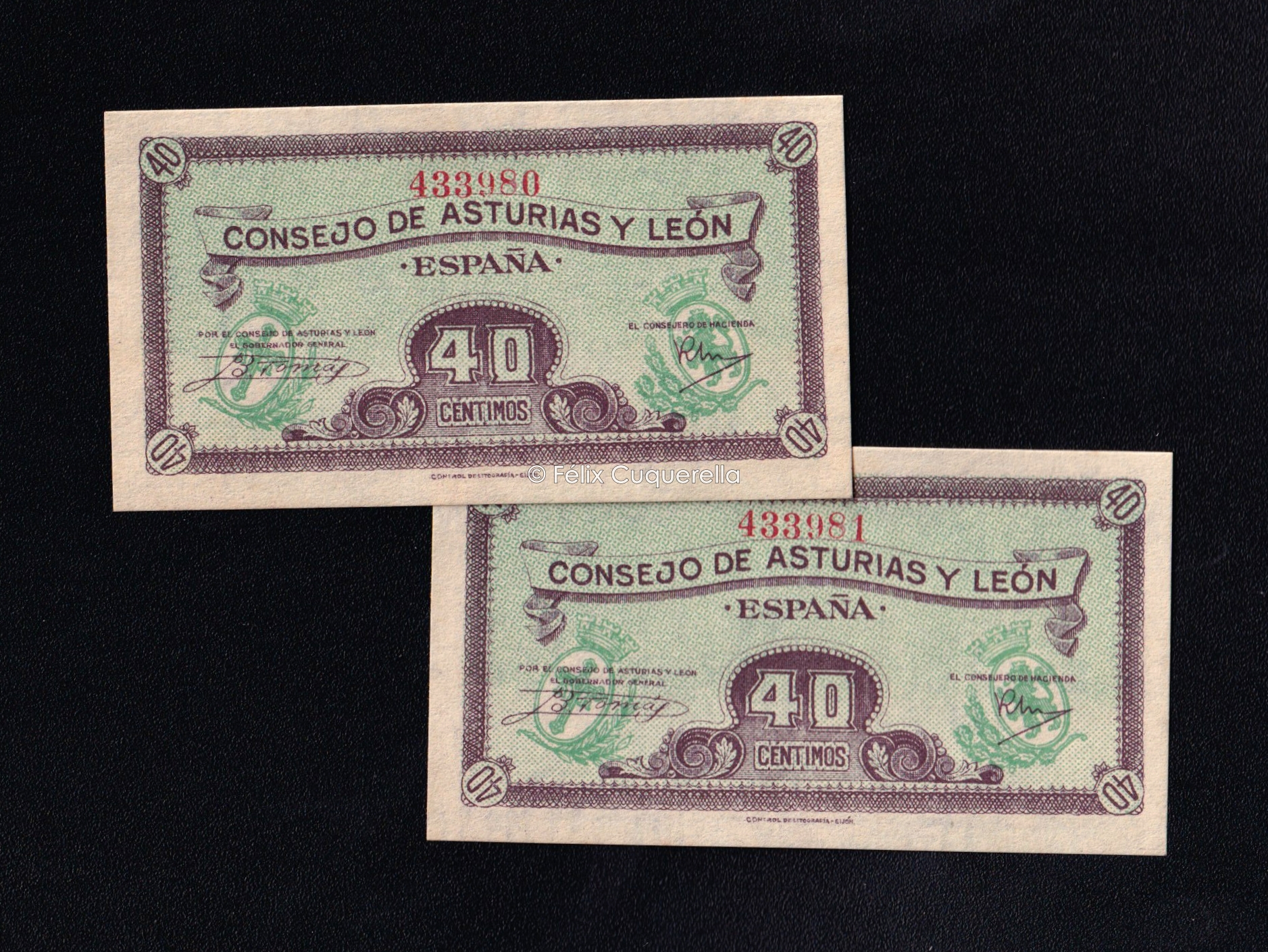 Asturias y León, Pareja correlativa 40 céntimos 1936, S/C Asturias y León, Pareja correlativa 40 céntimos 1936, S/C