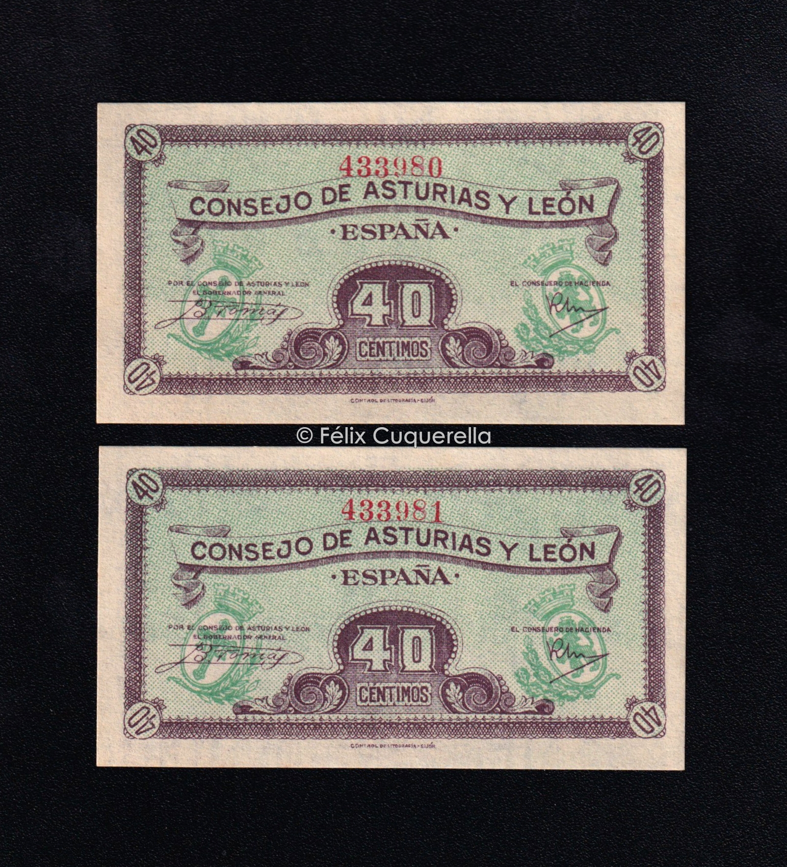 Asturias y León, Pareja correlativa 40 céntimos 1936, S/C Asturias y León, Pareja correlativa 40 céntimos 1936, S/C
