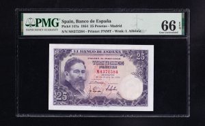 25 pesetas 1954, serie M, S/C, PMG 66 EPQ