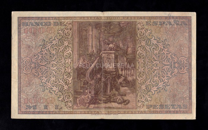 Número bajo 1000 Pesetas 1938, serie A, MBC+, con todo su apresto reverso Número bajo 1000 Pesetas 1938, serie A, MBC+, con todo su apresto reverso