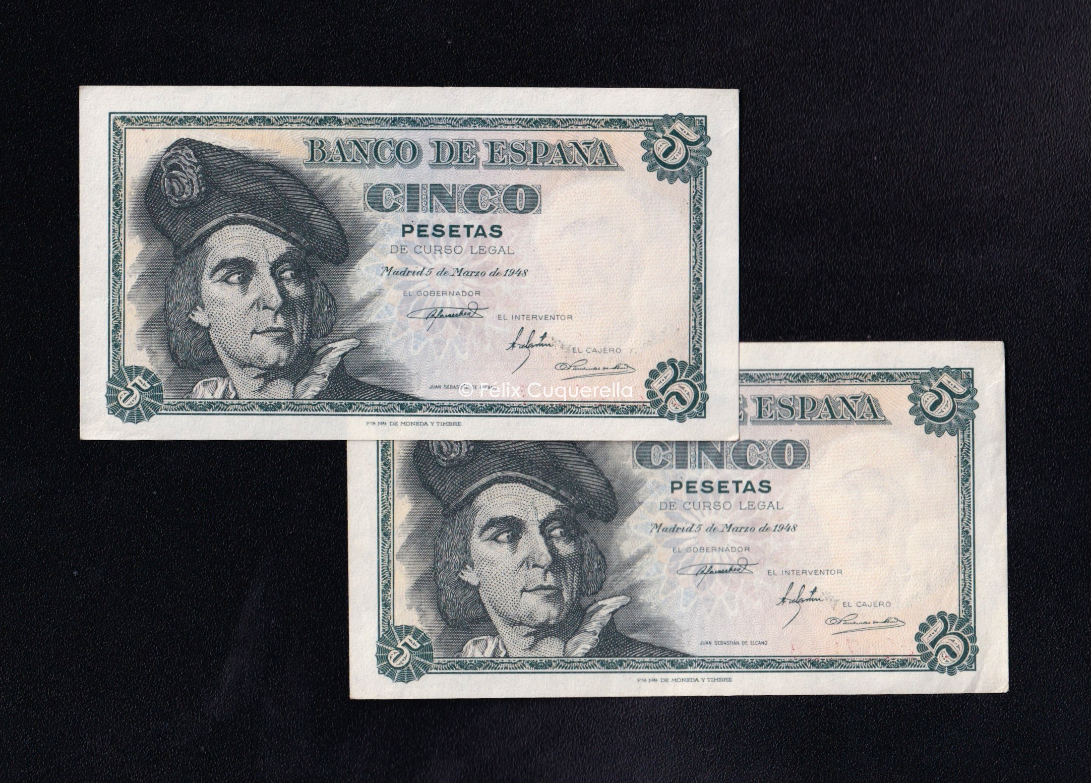 Pareja correlativa 5 pesetas 1948, serie C, (1) EBC+ (1) S/C- Pareja correlativa 5 pesetas 1948, serie C, (1) EBC+ (1) S/C-